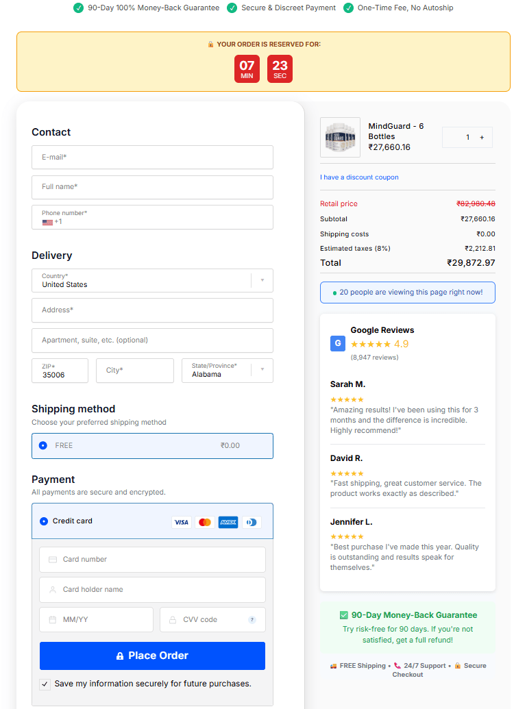Mind Guard order page